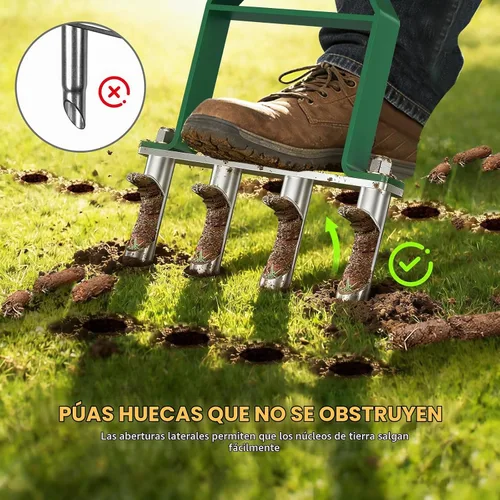 Vista 2 de Suntee Herramienta aireadora de césped, herramienta de césped con núcleo manual con 4 dientes huecos de acero inoxidable, altura ajustable