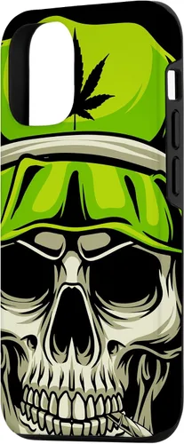Vista 2 de iPhone 15 Cráneo Con Sombrero Ilustración - Hoja de Cannabis Weed THC CBD Case