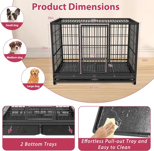 Vista 7 de Jaula para perros resistente, perrera indestructible para interiores para perros grandes, jaula para perros de alta ansiedad, perrera grande