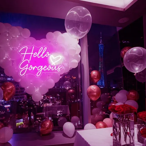 Vista 6 de Neonwall - Letrero de neón con texto en inglés "Hello Gorgeous para bodas, decoración de habitación de dormitorio, fiesta de cumpleaños, centro