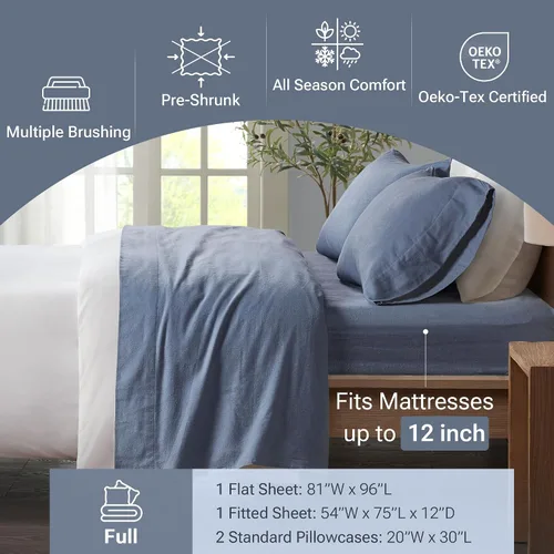 Vista 211 de Sleep Philosophy - True North - Juego de sábanas de franela, 100% de algodón, cómodo, bonito y muy suave, con bolsillo elástico que se adapta a