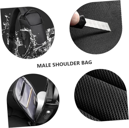 Vista 6 de VALICLUD Mochila de viaje impermeable bolsa de pecho bolsa inclinada tela Oxford bolsa de mensajero deportivo hombre hombres bolsas de hombro, Negro