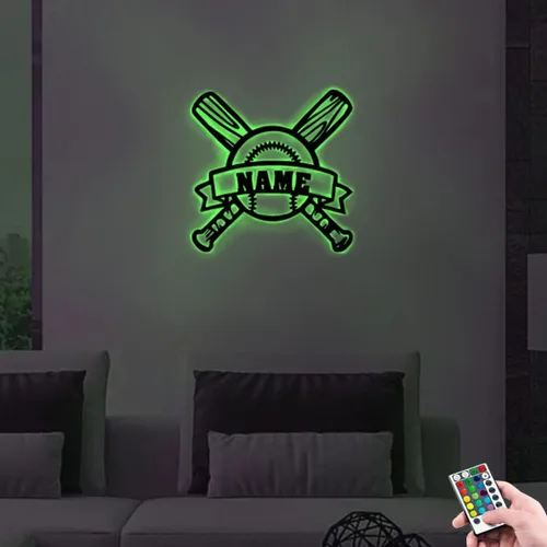 Vista 6 de Nombre Personalizado 7 Colores Lámpara de Béisbol Arte de Pared de Béisbol Personalizado Luz Nocturna Letrero de Nombre LED Regalo para Hombres