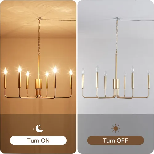 Vista 8 de Candelabro de 6 luces enchufables, lámpara colgante dorada con cable de enchufe de 15.1 pies e interruptor, candelabros modernos para comedor, sala