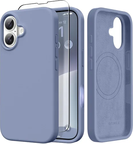 Vista 45 de GONEZ Funda magnética para iPhone 14, compatible con Magsafe, con protector de pantalla + protector de cámara, forro de microfibra antiarañazos