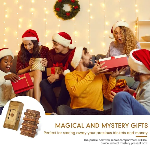 Vista 6 de Kasyat Caja de rompecabezas de madera de 2 piezas para adultos, caja de rompecabezas de dinero para regalo, tarjetas mágicas con compartimentos