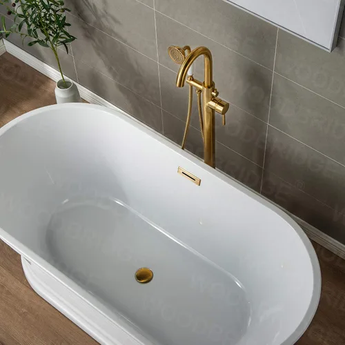 Vista 3 de WOODBRIDGE Grifo de llenado de bañera independiente contemporáneo de una sola manija con ducha de mano en acabado dorado cepillado, F0007-BGVT