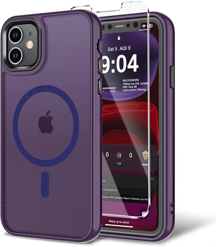 Vista 115 de Funda para iPhone 11 con protector de pantalla, compatible con MagSafe, ultra delgada, translúcida, mate, a prueba de golpes, color negro
