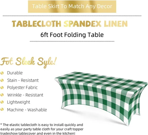 Vista 4 de Buffalo - Mantel rectangular ajustable a cuadros verde y blanco de 6 pies para fiestas, banquetes, festivales, bodas
