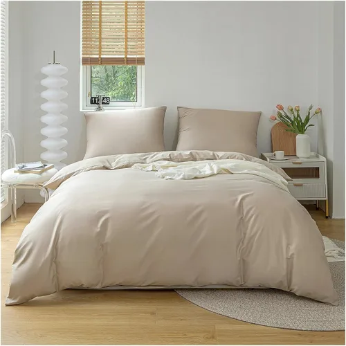 Vista 7 de Juego de funda de edredón de algodón, 100% algodón, tela gruesa agradable a la piel, color sólido, juego de cama doble, ropa de cama