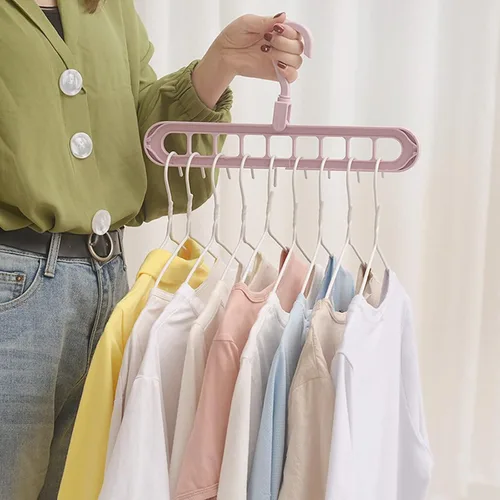 Vista 8 de Perchas de ropa de ahorro de espacio Magic 5 unidades en cascada 9 ranuras organizador de armario ahorro de espacio para ropa pesada (12)