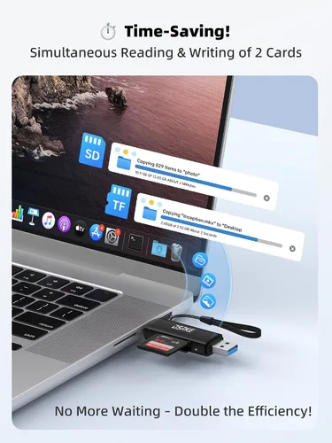 Vista 4 de Lector de tarjetas SD, doble ranura USB 3.0 USB C a adaptador de tarjeta micro SD Aluminum Memory Card Reader for SD/microSD/SDXC/SDHC. Compatible