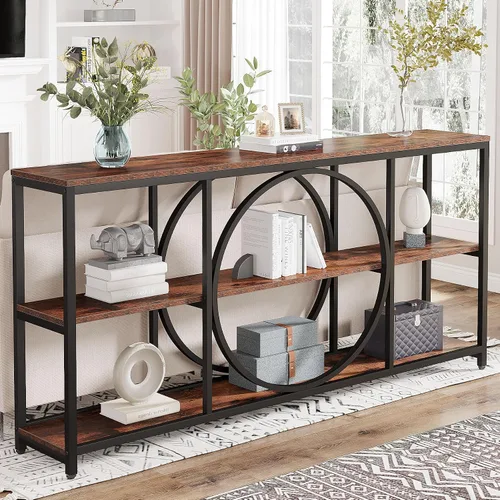 Vista 3 de Tribesigns Mesa consola extralarga, mesa de sofá de 70.9 pulgadas con Negro marrón