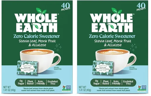 Vista 11 de Whole Earth Stevia & Monk Fruit con paquetes edulcorantes de alulosa, 40 unidades, cero calorías, apto para dieta cetogénica