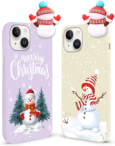 Vista 9 de Pack de 2 Fundas Lindas de Navidad para iPhone 7/8 / SE 2020/2022 4.7", Oso Rojo, Alce, Muñeca 3D, Muñeco de Nieve, Patrón Feliz Navidad, Silicona