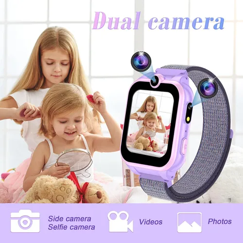 Vista 3 de Reloj inteligente para niños y niñas, regalos para niños de 4 a 10 años, doble cámara, pantalla táctil, reloj inteligente para niños con 18