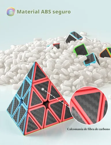 Vista 3 de ROXENDA - Juego de cubos de velocidad – Adhesivo de fibra de carbono, paquete de cubo mágico de 2 x 2, 4 x 4 megaminx, pirámide y cubo giratorio