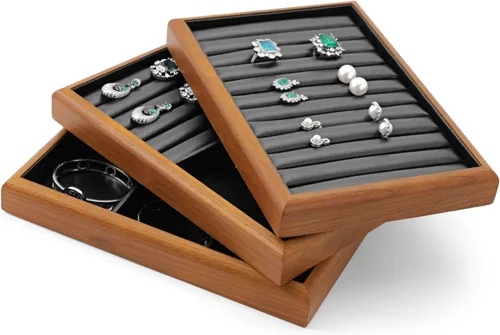 Vista 5 de Oirlv Bandeja de exhibición de anillos de joyería de madera negra Negro