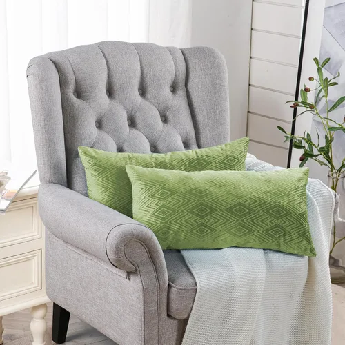 Vista 3 de Home Soft Things Ikat - Fundas de almohada de terciopelo de 2 piezas, 14 x 26 pulgadas, aguacate, funda de almohada decorativa lumbar sólida