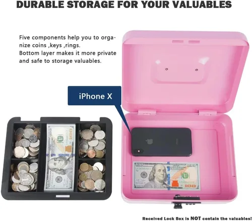Vista 4 de para KYODOLED Safe Metal Cash/Box con cerradura de combinación, bandeja para Secu