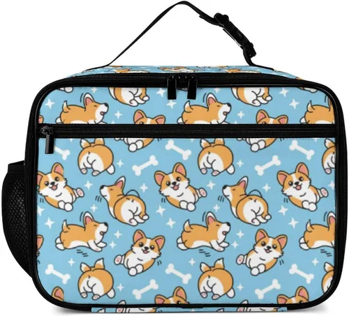 Vista 2 de Linda lonchera reutilizable Corgi con aislamiento, bolsa de almuerzo hielera, lonchera para comida y alimentos, bolsa de mano para mujeres, niños