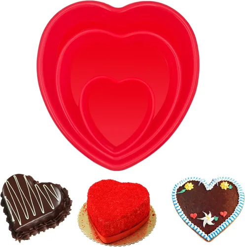 Vista 8 de 3 moldes de silicona en forma de corazón, moldes antiadherentes de silicona para tartas de 3 capas para hornear, moldes para tartas de queso