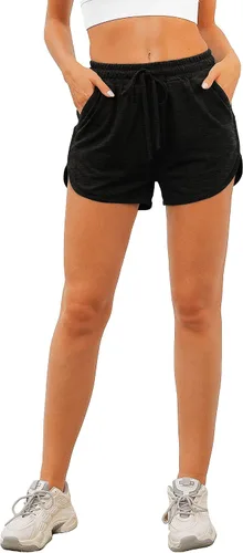 Vista 3 de Aloodor - Pantalones cortos deportivos para mujer con bolsillos y cordón