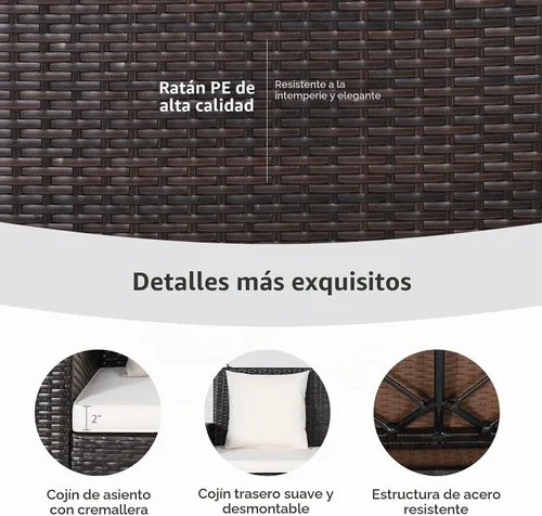 Vista 7 de RELAX4LIFE - Columpio de mimbre de 2 asientos, con dos cadenas de acero sólido de 7.9 pies, cómodos cojines de respaldo y asiento, para pórtico