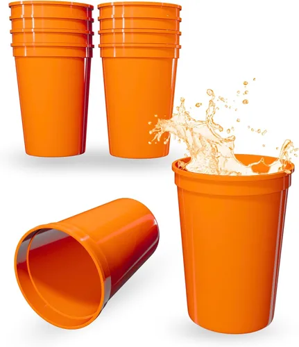 Vista 120 de PartyPrints Paquete de 100 vasos de plástico en blanco reutilizables de 10 a 12 onzas, vasos de estadio a granel, sin BPA, aptos para lavavajillas