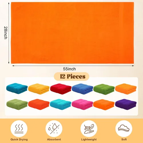 Vista 2 de Newwiee Juego de 12 toallas de baño a granel - Toallas grandes de algodón de 28 x 55 pulgadas en 12 colores, toalla de baño suave, ligera