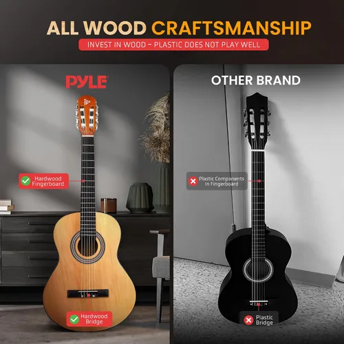 Vista 4 de Pyle Beginner Acoustic Guitar Kit, 4/4 Full Size All Wood Instrument with Full Accessory Kit, Picks, Shoulder Strap, Carry Case, Cleaning Cloth