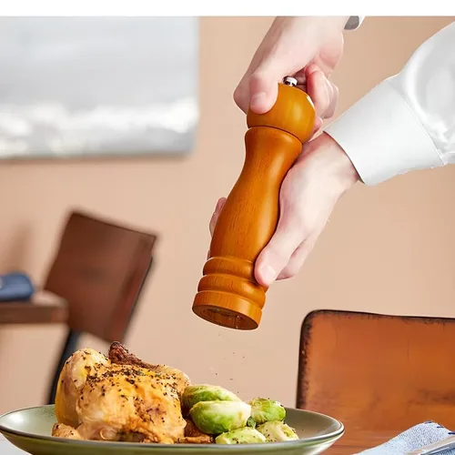 Vista 2 de OCS Parts Pro Series - Molinillo de pimienta de madera marrón con molinillo ajustable, molinillo tradicional de sal o pimienta de 8 pulgadas
