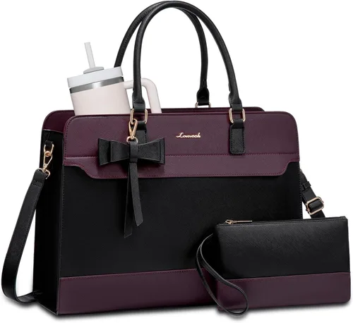 Vista 6 de LOVEVOOK Bolso para laptop de mano para mujer, bolso de trabajo de cuero, bolso de negocios impermeable para profesora, bolso de mano grande