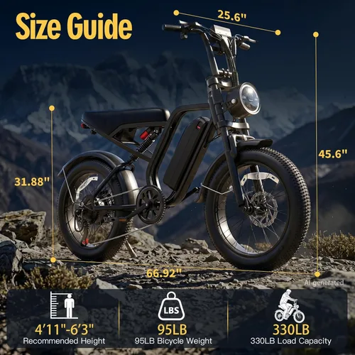 Vista 6 de Bicicleta eléctrica para adultos, 1500W Fat Tire Ebike 20"x4" Batería