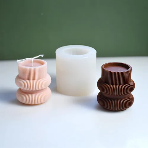 Vista 4 de Molde de silicona para velas a rayas de barril Molde de jabón para velas de pilar geométrico, molde de fondant, molde para hornear pastel
