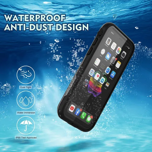 Vista 4 de funda impermeable para IPhone de 6.1 con protector de pantalla sub-acuático a prueba de golpes, cuerpo completo a prueba de polvo, funda resistente