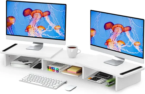 Vista 5 de Zimilar Paquete de 2 soportes elevadores de altura ajustable para monitor con cajón doble de madera