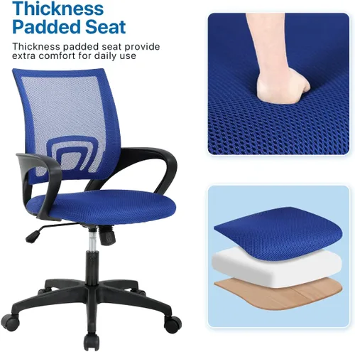 Vista 7 de Silla ergonómica de oficina para el hogar, silla de escritorio de malla con respaldo medio, silla de computadora con soporte lumbar, reposabrazos
