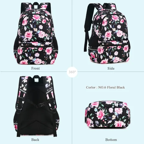 Vista 3 de Octsky - Juego de mochila escolar para niños y niñas con lonchera, Classic Lago Floral