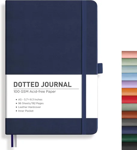 Vista 57 de RETTACY Cuaderno de diario con puntos y viñetas, 192 páginas, tamaño mediano A5 (5.7" x 8.3"), tapa dura de cuero, papel grueso de 100 gsm