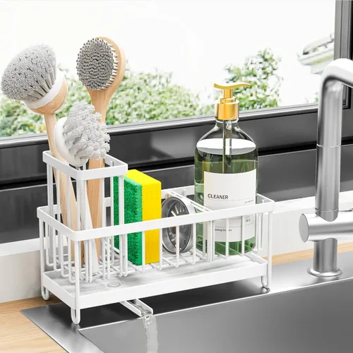Vista 14 de Cisily Soporte de esponja negro extra grande para fregadero de cocina, organizador de fregadero con soporte alto para cepillos, organizadores