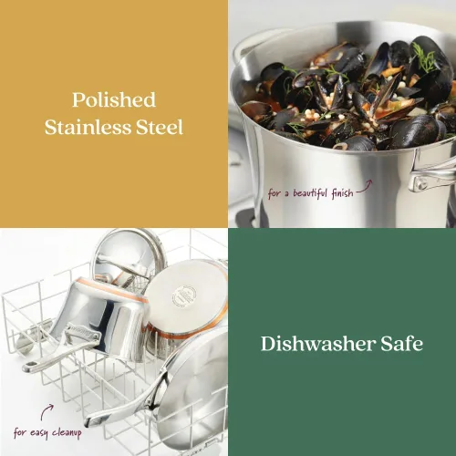 Vista 6 de Anolon Nouvelle - Juego de ollas y sartenes de acero inoxidable, 10 piezas Stainless Steel Cookware Set with Lids, Oven Safe to 500°F, Durable