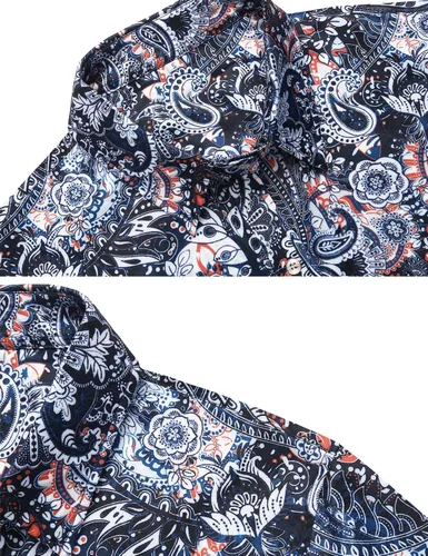 Vista 4 de Daupanzees Camisa casual de manga larga de algodón con estampado de cachemira para hombre