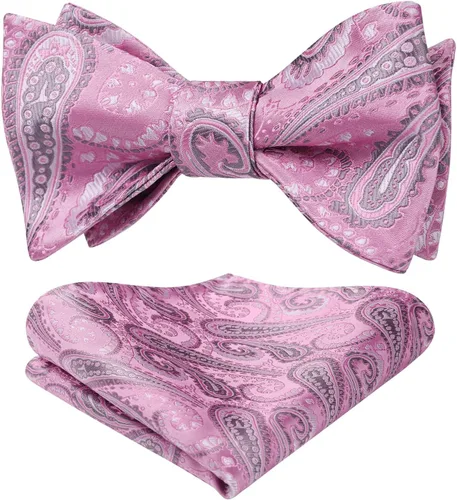 Vista 154 de HISDERN Pajaritas para hombre, corbatín de cachemira para hombre, corbata de lazo y bolsillo cuadrado, juego formal de esmoquin para boda