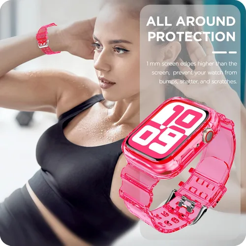 Vista 351 de DABAOZA - Correa transparente compatible con Apple Watch con estuche protector, correa deportiva de TPU con brillo para mujeres y hombres