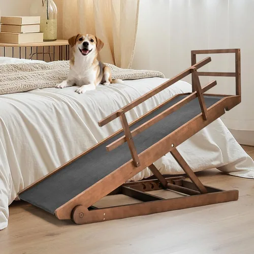 Vista 8 de SLSY Rampa para perros para cama, sofá y SUV, rampa plegable ajustable mejorada para mascotas con alfombrilla de goma antideslizante, 45.2 pulgadas