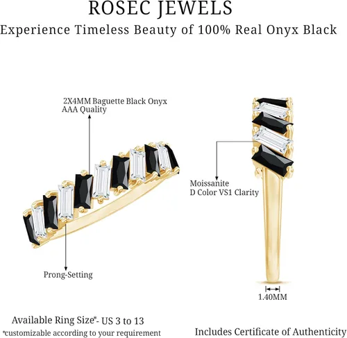 Vista 15 de Anillo de boda de ónix negro real (calidad AAA, joyería de piedras preciosas apilables para mujeres)