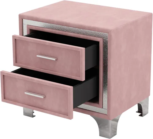 Vista 5 de Mesita de noche de terciopelo con 2 cajones, mesa auxiliar con almacenamiento, cómoda pequeña, muebles de mesita de noche, mesita de noche con patas