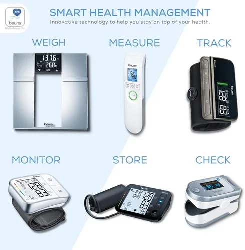 Vista 7 de Beurer Báscula inteligente BF720 para peso corporal, grasa corporal, agua corporal y más, capacidad de 400 libras, aplicación Bluetooth, datos