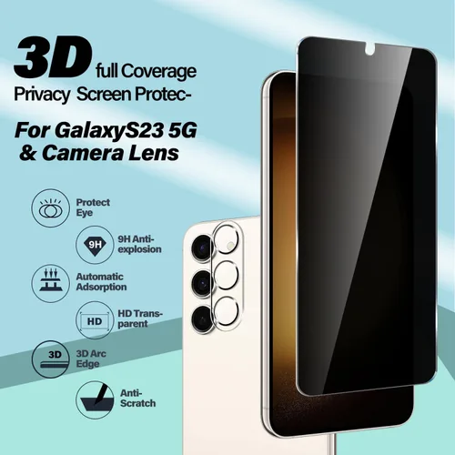 Vista 3 de BIGFACE Protector de pantalla de vidrio templado con privacidad para Galaxy S23 + protector de lente de cámara [2 + 2 unidades] [antiarañazos]